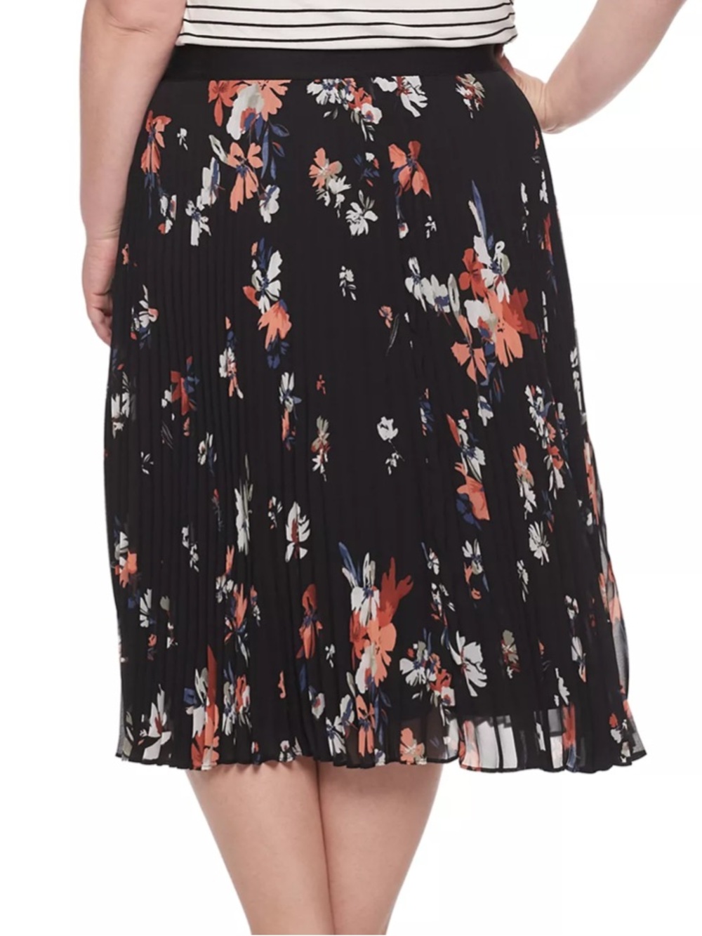 EVRI Black Pleated Skirt with Coral & Teal Floral Print Size 24W